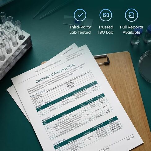 مركب جليسينات المغنيسيوم (7 في 1) 500 مجم مع D3 وB6 P5P - مزيج متعدد الأشكال مع الجليسينات والسيترات والمالات والتورات والغلوكونات والكربونات والأوروتات - يدعم النوم وصحة العضلات [خالٍ من الأكسيد] in Kuwait