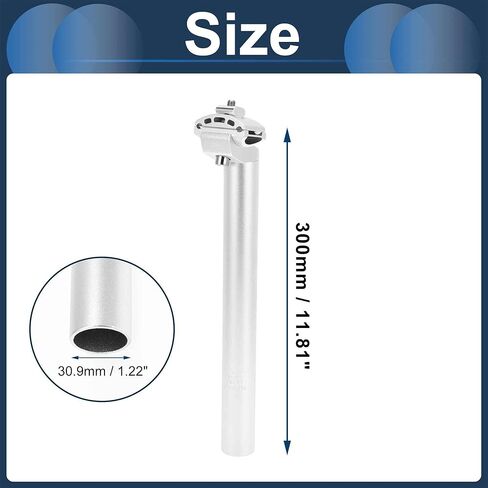 Bike Seat Posts 30.9x300mm Bike Saddle Post Seat Tube Aluminum Alloy Silver Tone Adjustable with Fixing Clip in Saudi Arabia