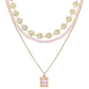 Bohemian Multilayered Pink Beaded Necklace for Women Layered Cute Glass Seed Beads Choker Necklace Strand Statement Necklace Adjustable Boho Party Summer Beach Jewelry Gift for Women in Saudi Arabia