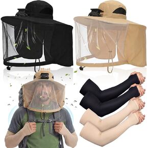 مجموعتان من قبعات المروحة الشمسية مع شبكة ناموسية واسعة الحواف مع مجموعتين من أكمام الذراع للرجال والنساء والتخييم والمشي لمسافات طويلة وصيد الأسماك والبستنة في الهواء الطلق USB وتعمل بالطاقة الشمسية باللون الأسود والبيج in Kuwait