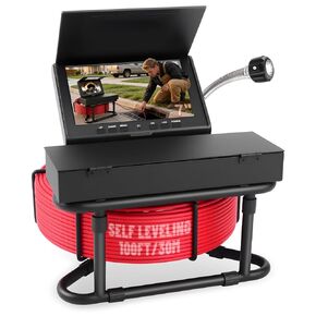 Sewer Camera Self-Leveling,100FT/30M Pipe Drain Inspection Camera with 7" 1080P HD Screen, Snake Plumbing Cameras with 9 LED Lights, IP68, 32GB Card, DVR Recording, for Duct Sewer Line Pipe Inspection in Kuwait