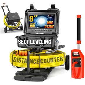 OKK Sewer Camera with 512Hz Locator, Professional 9" Self-Leveling Drain Camera 200ft, Distance Counter, 7mm Cable, Pull Handle, Wheels, IP68 Waterproof, DVR with Mic, 32GB Card, 5100mAh Battery in Kuwait