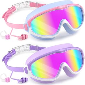 COOLOO 2 Pack Kids Goggles 4-16, Wide View No Leaking Kids Swim Goggles, Anti-fog & Anti-UV Swimming Goggles for Girls Boys in Kuwait
