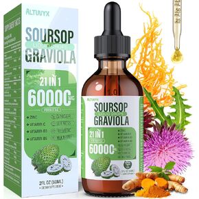 21-in-1 Soursop Graviola Liquid Drop, Soursop Bitters Liquid 2000mg Organic Soursop Leaves & Fruit with 300mg Sea Moss, Zinc, Vitamins for Cellular, Immune, Skin, Digestive, Natural Flavor, 60ML in Saudi Arabia