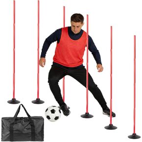 6 Pcs 5 FT Adjustable Agility Training Poles for Soccer,Basketball,Football, Horse,Dog-Speed and Agility Training Equipment Sports Training Poles with Rubber Bases and Bag(Red) in Kuwait