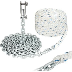 حبل/سلسلة مرساة للركبة، خط مرساة 1/2 بوصة، 100 قدم مع سلسلة G4 مجلفنة بالغمس الساخن 1/4 بوصة، 10 أقدام ومجموعة موصلات دوارة، حبل نايلون ثلاثي الخيوط in Kuwait