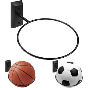 حامل كرة السلة مثبت على الحائط، حامل كرة مثبت على الحائط مقاس 7 بوصة مع قاعدة من خشب الجوز الأسود الصلب وحلقة معدنية، حامل تخزين رياضي ورف عرض لكرة السلة وكرة القدم وكرة القدم والكرة الطائرة in Kuwait