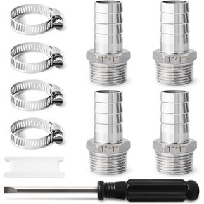 Barbed Hose Fittings, Josaton Stainless Steel 1" Hose Barb to 1" Male NPT Home Brew Fitting Water Fuel Air, Hose Barb Fittings Air Hose Repair Kit, Barbed Adapter with Hose Clamp, 10PCS in Kuwait