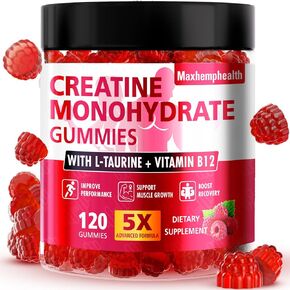 Creatine Gummies for Men & Women, Creatine Monohydrate Gummies 5g, Build Muscle, Strength, Recovery, Cognitive Health & Memory, Pre Workout Supplement, 120 Count Raspberry Chewable Gummy in Saudi Arabia
