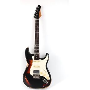 Fojill FSTR-60 Heavy Relic Solid Body Electric Guitar Roasted Canadian Maple Neck Real Rosewood Fretboard Fingerboard Elm Body Stainless Fret(Black) in Kuwait