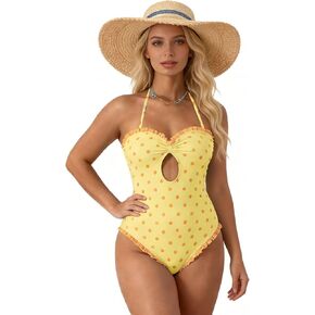MXVPY Womens Cute One Piece Swimsuit Fashion Ruffled Monokini Swimwear-Solid High Cut Tummy Control Adjustable Straps in Saudi Arabia