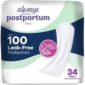 Always Discreet Postpartum and Adult Incontinence Pads for Women, Maximum Absorbency, Postpartum Pads, Up to 100% Bladder Leak Protection, 34 CT in Kuwait