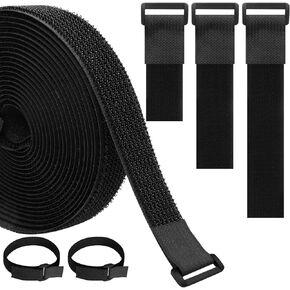 Uenhoy 16Ft x 2In Adjustable Hook and Loop Cable Straps with 25 Plastic Buckles, Black Reusable Fastening Cable Ties, Nylon Securing Strap for Wire Management & Organization in Kuwait
