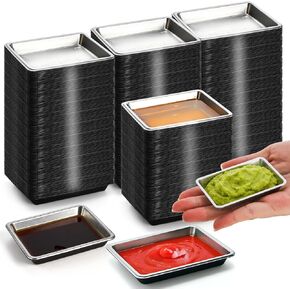 200 Pcs Plastic Disposable Sauce Dishes, Mini Dipping Soy Sauce Dish for Sushi, Rectangle Seasoning Plates, Condiment Appetizer Tray for BBQ Mustard Vinegar Ketchup Salad, Silver in Kuwait