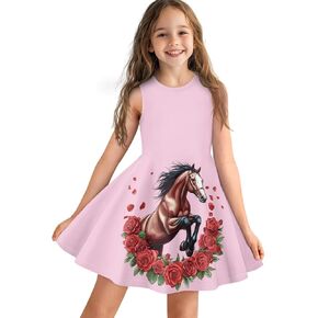 Dresses for Girls Summer Sleeveless Crew Neck Sundresses Midi Sun Dresses Beach Flowy Dresses in Kuwait