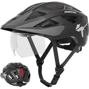 خوذة دراجة إينر كينج للبالغين، خوذة دراجة جبلية خفيفة الوزن مع ضوء خلفي قابل لإعادة الشحن USB ونظارات مغناطيسية قابلة للفصل، خوذة دراجة الطريق مع قناع للرجال والنساء in Kuwait