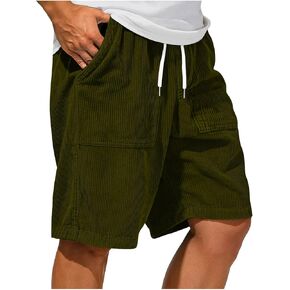 Men's Casual Corduroy Shorts, Solid Color Big Pockets Drawstring Vintage Loose Fit Athletic Daily Wear Shorts in Kuwait