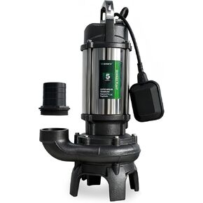 1 HP Sewage Pump Submersible, Stainless Pump Casing, E-Coated Semi-Open Cast Iron Impeller, Auto Float Switch, 115V, 2" NPT Discharge for Sump Basin, Sewage Well, Basement, Septic Tank, Trash in Saudi Arabia