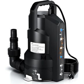 مضخة مستنقع أوتوماتيكية LANCHEZ 3/4HP 4500GPH مع 6 أوضاع، مضخة مياه غاطسة نظيفة/قذرة، مضخة نقل إزالة المياه من البلاستيك الحراري مع سلك بطول 16 قدم لحمامات السباحة في الطابق السفلي من الحديقة، أسود in Kuwait