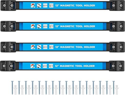 GREBSTK 12 IN Magnetic Tool Holder Strip Heavy Duty Magnetic Tool Bar Metal Tool Organizer Rack with Mounting Screws, 4PCS in Kuwait