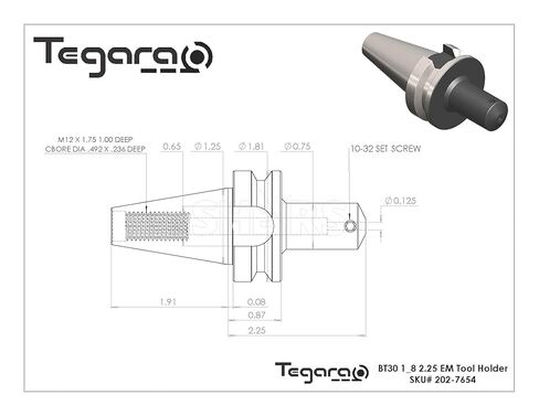 تيجارا BT30 1/8 × 2.25 بوصة حامل أدوات مطحنة نهاية 2 قطعة 202-7654-2 P[ in Kuwait