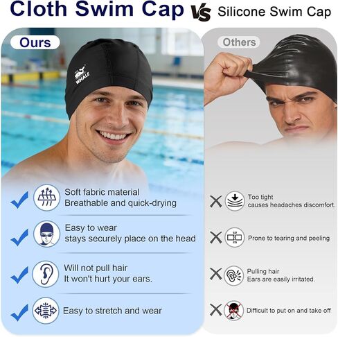 Swim Cap - Satin-Lined High Elasticity - Breathable Comfort Large Unisex Swim Cap, Suitable for Short and Long Hairstyles (2-Pack) in Saudi Arabia