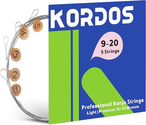 Banjo Strings 5 string Set Light Loop End, Vacuum-Sealed Packing Long Life, 5 String Banjo Strings Set - 70/30 Phorsphor Bronze, Hex Carbon Steel Core, Light Gauge, 9-20 in Kuwait