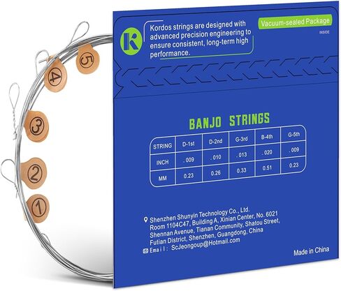 Banjo Strings 5 string Set Light Loop End, Vacuum-Sealed Packing Long Life, 5 String Banjo Strings Set - 70/30 Phorsphor Bronze, Hex Carbon Steel Core, Light Gauge, 9-20 in Kuwait