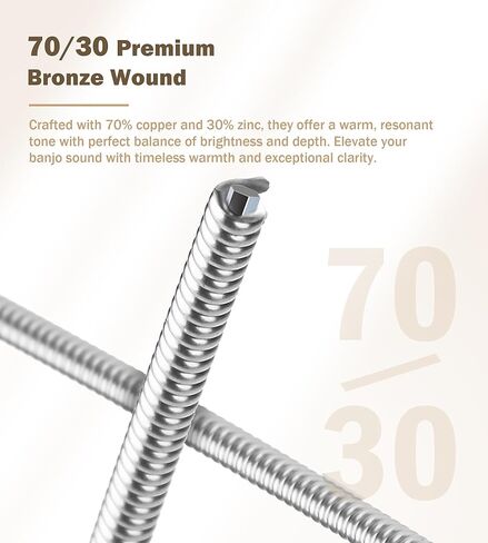 Banjo Strings 5 string Set Light Loop End, Vacuum-Sealed Packing Long Life, 5 String Banjo Strings Set - 70/30 Phorsphor Bronze, Hex Carbon Steel Core, Light Gauge, 9-20 in Kuwait