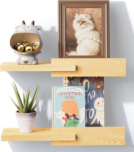 Unique Floating Shelves, Modern Reversible Wall Shelves, Minimalist Wall Mount Hardwood Shelves, Picture Ledge & Frame Display for Bedroom, Living Room, Bathroom, Kitchen, 4.5D x 16.5W Inch in Kuwait