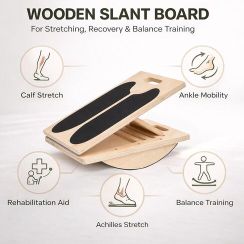 2-in-1 Slant & Balance Board, Wobble Board With Adjustable Incline Calf Stretcher & Ankle Mobility Trainer, Wooden Physical Therapy Equipment for Stability Training, Home Gym in Saudi Arabia