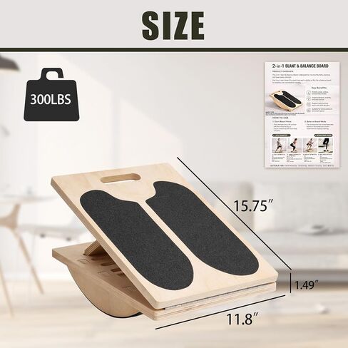 2-in-1 Slant & Balance Board, Wobble Board With Adjustable Incline Calf Stretcher & Ankle Mobility Trainer, Wooden Physical Therapy Equipment for Stability Training, Home Gym in Saudi Arabia