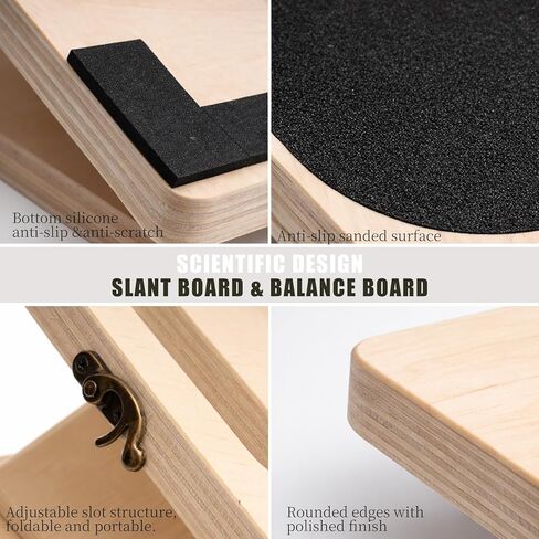 2-in-1 Slant & Balance Board, Wobble Board With Adjustable Incline Calf Stretcher & Ankle Mobility Trainer, Wooden Physical Therapy Equipment for Stability Training, Home Gym in Saudi Arabia
