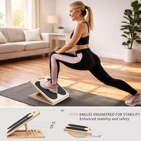 2-in-1 Slant & Balance Board, Wobble Board With Adjustable Incline Calf Stretcher & Ankle Mobility Trainer, Wooden Physical Therapy Equipment for Stability Training, Home Gym in Saudi Arabia
