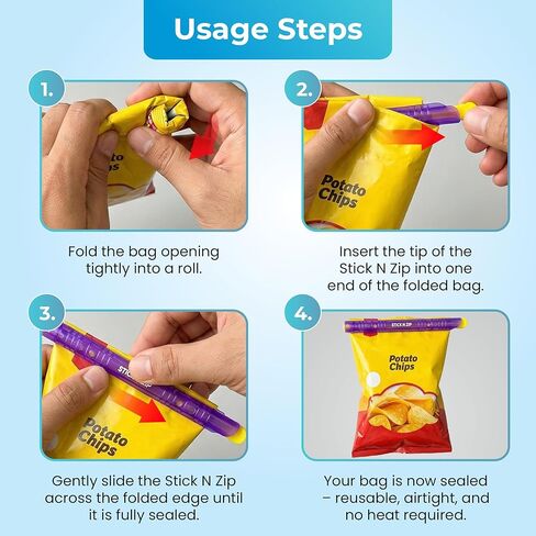 Stick N Zip Reusable Bag Seal Sticks, Food Storage Sealing Rods, BPA-Free, 7-Pack (4 Large, 3 Medium), CleanStockUSA in Saudi Arabia