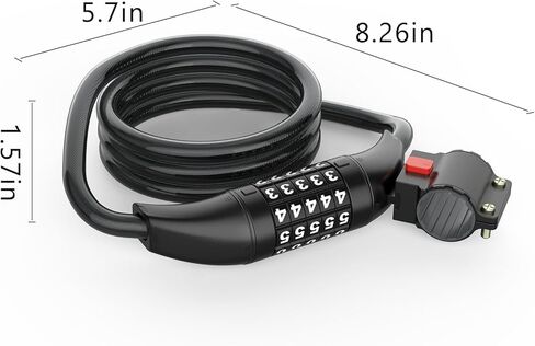 Bike Cable Lock for Electric Bicycles - 5-Digit Resettable Combination Lock, Waterproof and Durable, Ideal for Secure Parking, Easy to Use in Kuwait
