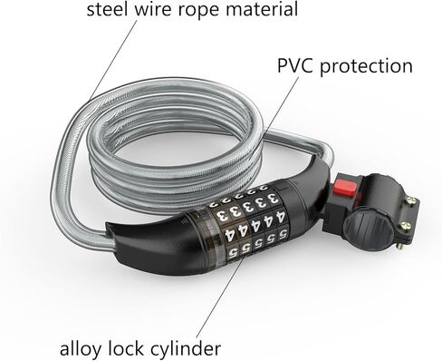 Bike Cable Lock for Electric Bicycles - 5-Digit Resettable Combination Lock, Waterproof and Durable, Ideal for Secure Parking, Easy to Use in Kuwait