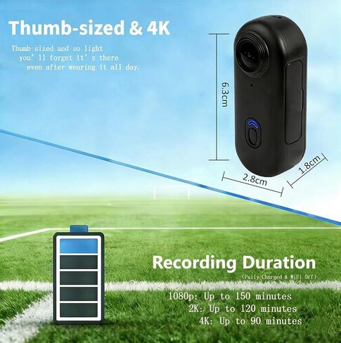 4K Thumb Action Camera - Wearable Hands-Free POV Cam, Ultra-Compact Mini Body Cam Mount Anywhere for Vlogging, Cycling, Travel & Work - Ideal for Vloggers, Cyclists & Outdoor Enthusiasts (64, GB) in Saudi Arabia