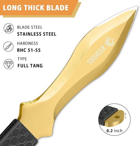 NedFoss Fixed Blade Knife 6Pack, 0.2" Thick Blade, 10" Full Tang Design, Inovative TPR Rubber Handle, 6-IN-1 Sheath for Recreation and Competition in Kuwait