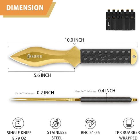 NedFoss Fixed Blade Knife 6Pack, 0.2" Thick Blade, 10" Full Tang Design, Inovative TPR Rubber Handle, 6-IN-1 Sheath for Recreation and Competition in Kuwait