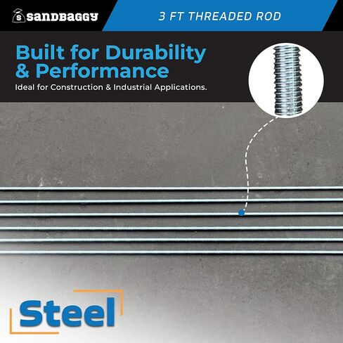 3/4" x 3 ft Threaded Rod - Galvanized (Zinc Plated) - 10 Threads Per Inch - Sandbaggy (3/4" x 3 ft, 2, Count) in Saudi Arabia