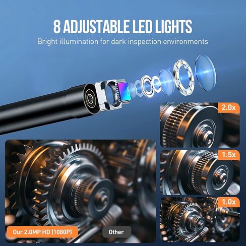 Inspection Camera with 7.2" Built-in Screen, Standalone Endoscope Camera – No Phone Needed, 1m Semi-Rigid Cable, 8 LED Lights, Rechargeable Borescope for Pipe, Wall & Auto Inspection in Saudi Arabia