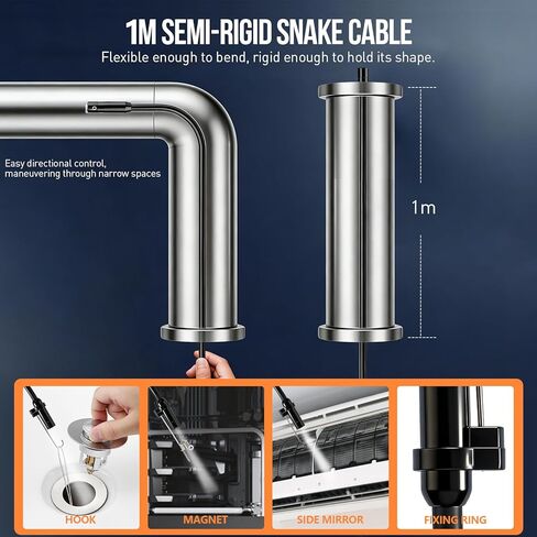 Inspection Camera with 7.2" Built-in Screen, Standalone Endoscope Camera – No Phone Needed, 1m Semi-Rigid Cable, 8 LED Lights, Rechargeable Borescope for Pipe, Wall & Auto Inspection in Saudi Arabia