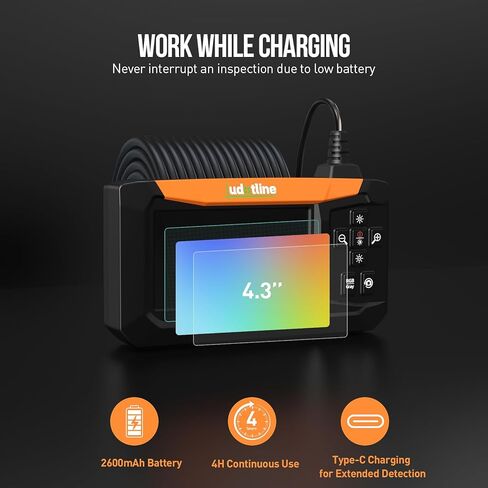 Inspection Camera with 7.2" Built-in Screen, Standalone Endoscope Camera – No Phone Needed, 1m Semi-Rigid Cable, 8 LED Lights, Rechargeable Borescope for Pipe, Wall & Auto Inspection in Saudi Arabia