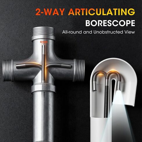 كاميرا فحص مع ضوء، منظار صناعي عالي الدقة 1920 بكسل مع شاشة IPS مقاس 5 بوصات، منظار مفصلي ثنائي الاتجاه مع كاميرا كابل ثعبان 0.23 بوصة للأنابيب/المجاري/السيارات/الجدار in Kuwait