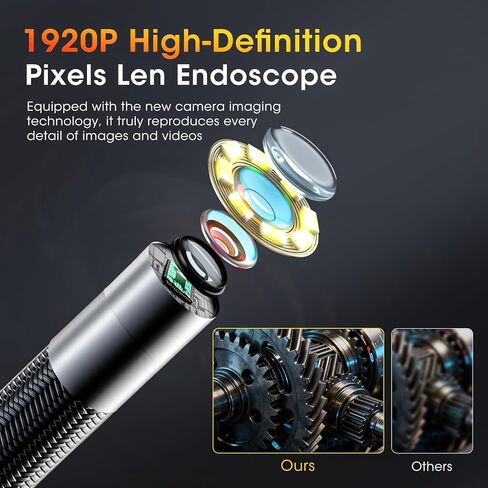 كاميرا فحص مع ضوء، منظار صناعي عالي الدقة 1920 بكسل مع شاشة IPS مقاس 5 بوصات، منظار مفصلي ثنائي الاتجاه مع كاميرا كابل ثعبان 0.23 بوصة للأنابيب/المجاري/السيارات/الجدار in Kuwait