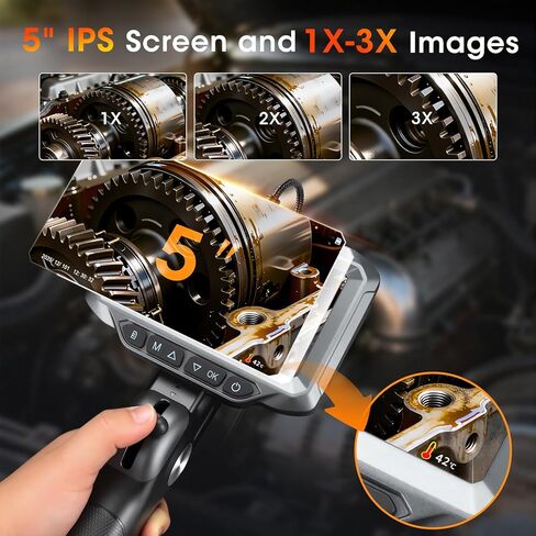 كاميرا فحص مع ضوء، منظار صناعي عالي الدقة 1920 بكسل مع شاشة IPS مقاس 5 بوصات، منظار مفصلي ثنائي الاتجاه مع كاميرا كابل ثعبان 0.23 بوصة للأنابيب/المجاري/السيارات/الجدار in Kuwait