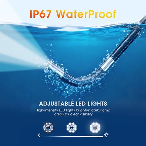 كاميرا فحص مع ضوء، منظار صناعي عالي الدقة 1920 بكسل مع شاشة IPS مقاس 5 بوصات، منظار مفصلي ثنائي الاتجاه مع كاميرا كابل ثعبان 0.23 بوصة للأنابيب/المجاري/السيارات/الجدار in Kuwait