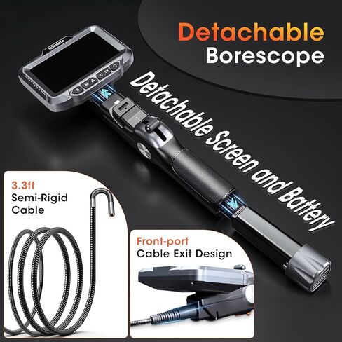 كاميرا فحص مع ضوء، منظار صناعي عالي الدقة 1920 بكسل مع شاشة IPS مقاس 5 بوصات، منظار مفصلي ثنائي الاتجاه مع كاميرا كابل ثعبان 0.23 بوصة للأنابيب/المجاري/السيارات/الجدار in Kuwait