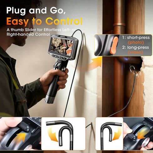 كاميرا فحص مع ضوء، منظار صناعي عالي الدقة 1920 بكسل مع شاشة IPS مقاس 5 بوصات، منظار مفصلي ثنائي الاتجاه مع كاميرا كابل ثعبان 0.23 بوصة للأنابيب/المجاري/السيارات/الجدار in Kuwait